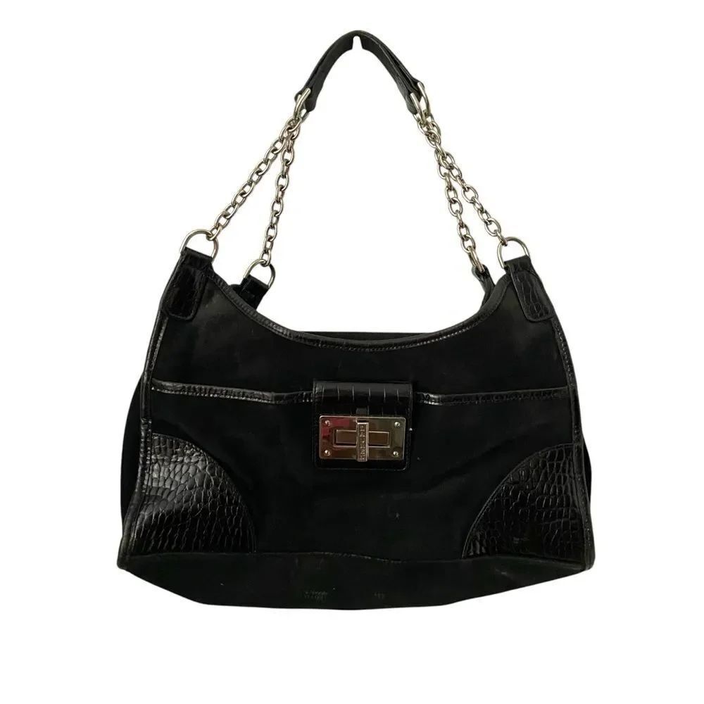 Vintage Lauren Ralph Lauren Elegant Black Suede/Leather Shoulder Bag